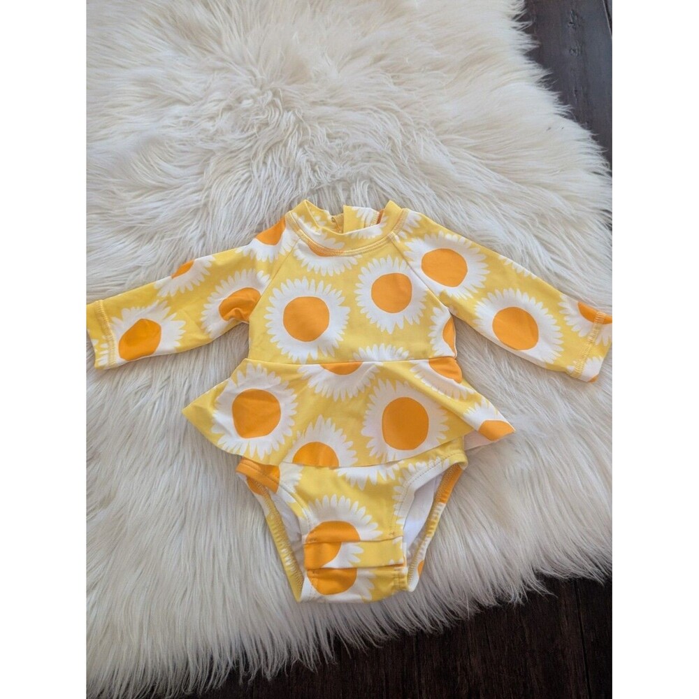 Hanna Andersson 0-3 Sunflower Sunburst Skirted One-Piece Rash guard Swimsuit